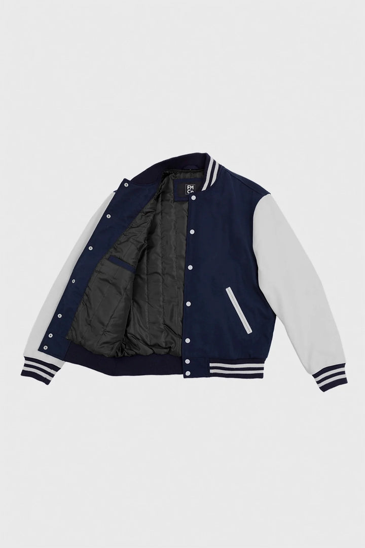 Varsity Navy Blue Wool Body/White Leather Sleeves 