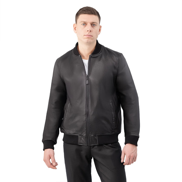 Dravis Mens Leather Bomber Jacket
